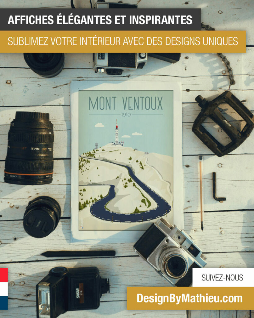 Affiche du Mont-Ventoux, créée par DesignByMathieu – Élégance et souvenirs pour décorer votre intérieur ou offrir un cadeau original 100 % made in France.